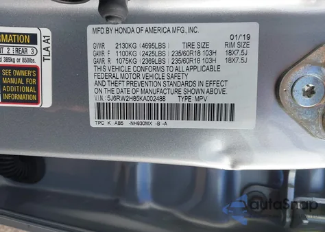 2019 Honda Cr-V Ex-L from USA, damaged, VIN 5J6RW2H85KA002488